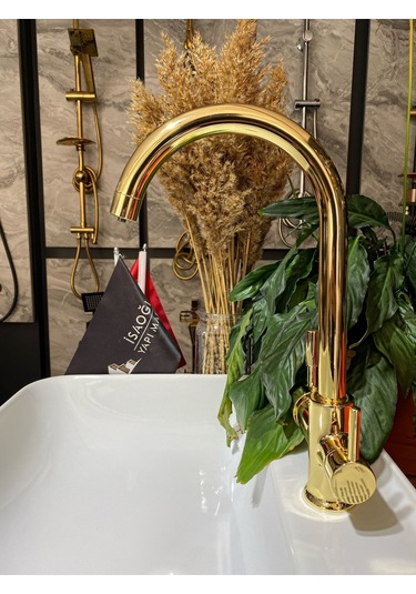 İsaoğlu Yapı Altın Arıtmalı Mutfak Bataryası 3 Yollu Evye Musluk Gold Su Arıtmalı Batarya Altın Renk Musluk Gold