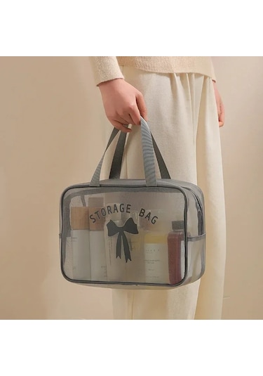 Konesam Büyük Boy Siyah Mesh Seyahat Kosmetik Çantası - Su Geçirmez, Nefes Alır, Organize Edici, Toptan Alım İçin Uygun