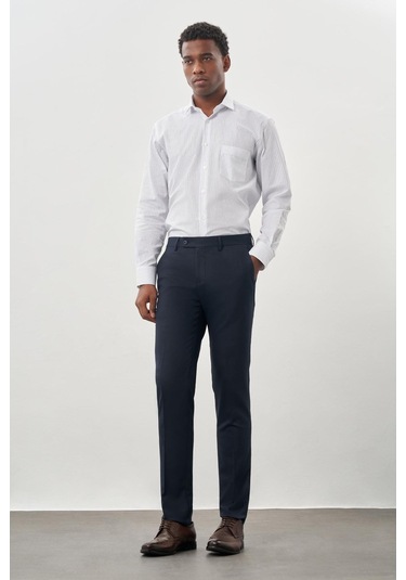 Koyu Lacivert Düz Gabardin Esnek Yan Cep Slim Fit Classic Pantolon 1003245209 200 Koyu Lacivert