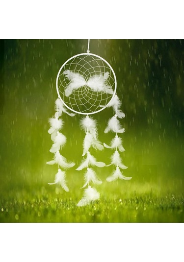 Dolıty Vintage Beyaz Sahte İnci Tüy Dream Catcher Ev Duvar 70cm