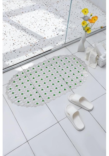Efe Mark Eko Serisi Banyo - Küvet İçi Kaydırmaz Vantuzlu Oluklu Oval Paspas 63 X 34 Cm, Yeşil Yeşil - Beyaz