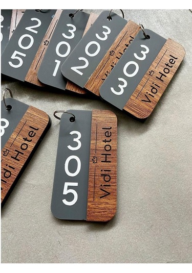 10 Adet Kişiselleştirilebilir Anahtarlık, Otel, Pansiyon, Yurt, Butik Otel, Bungalov Otel Kahverengi