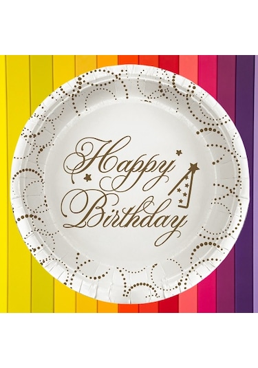 Tabak Elegant Happy Birth.beyaz Noktalı 23cm 6lı