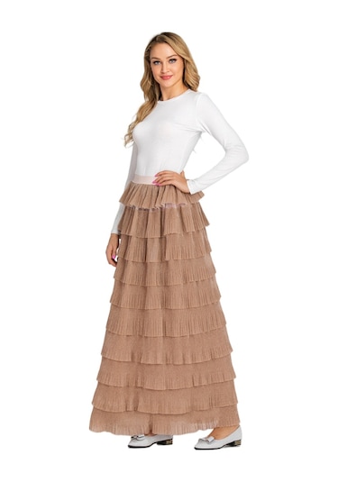 Kadınlar İçin Şık Parlak Pasta Eteği Haki