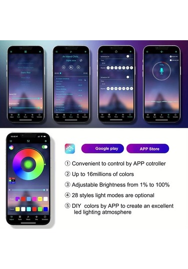 Xuweiwei Kablosuz Uygulama 6sı 1 Arada 8m Rgb Araba Led Şerit Işıkları Uzaktan Kumandalı 16 Milyon Renkli Müzik Senkronize Ortam Aydınlatma Kitleri