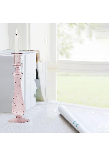 Suntek Cam Mumluk Standı Şamdan Dekor Yemek Noel 9x30cm Pembe