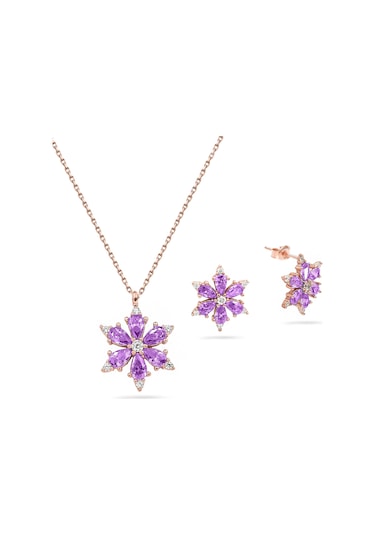 Brezza Lusso Jewelry 925 Ayar Lotus Çiçeği Ametist Taşlı Rose Kadın Kolye Küpe Set 40962551 42 CM 42 CM