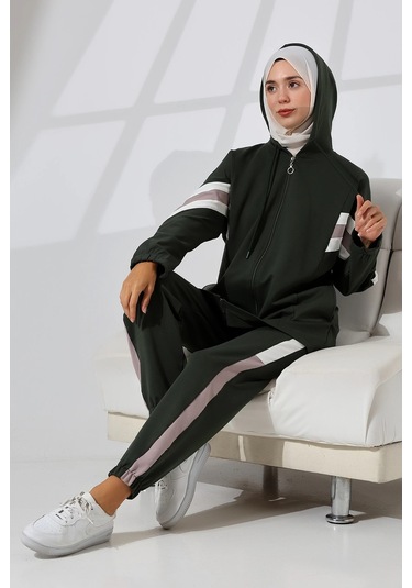 Kadın Mevsimlik Penye Alt Üst Spor Ve Rahat Tesettür Takım Haki
