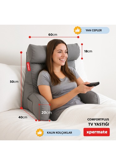 Xpermate Comfortplus Tv Kollu Sırt Destek Üçgen Yastık Mavi