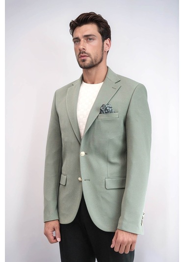 Haki Yeşil Kendinden Desenli Örme Altın Renk Metal Düğmeli Slim Fit Erkek Blazer Ceket - Wessi Green Haki Yeşil Kendinden Desenli Örme Altın Renk Metal Düğmeli Slim Fit Erkek Blazer Ceket - Wessi Green