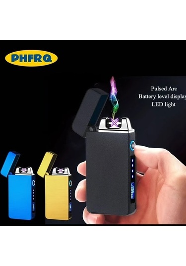 Trendooze Gaojunshop01 Usb Şarjlı Çift Ark Çakmak, Güç Göstergeli Hediye Sarı