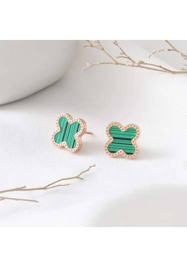 Yeşil Moda Solmayan Titanyum Çelik Dört Yapraklı Yonca Küpe Kadın Moda Basit Küpe Kıdemli Şans Duygusu Küpe