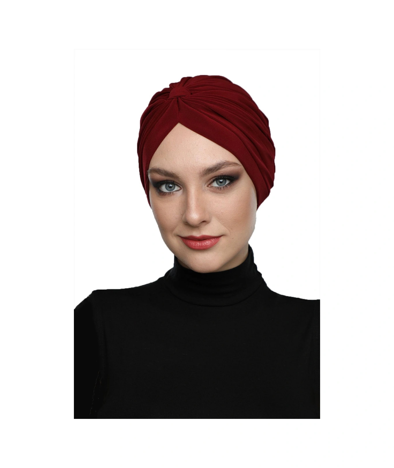 Çapraz Bantlı Bordo Hazır Türban Tesettür Havuz Bonesi Bordo