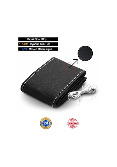 Ford Ka İçin Uyumlu Özel Süper Deri Direksiyon Kılıfı, Dikmeli Beyaz Spor Dikiş