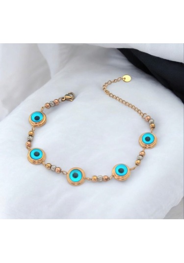 Kadın Nazar Boncuklu Çelik Bileklik 8837 Altın