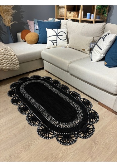 Matrix Jüt Kilim, Paspas, Mutfak Halısı, Banyo Paspası, Kilim, Halı, Oturma Odası Halısı Siyah - Beyaz