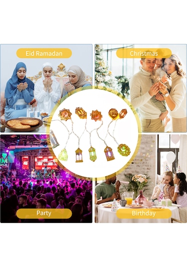 Yaozixa Ramazan Bayramı 1.6m 10 Led Sabit Aydınlatma Demir Çalışma Kalesi Şekilli Dekoratif Işık Zinciri Pil Dahil Değil Ilık Beyaz