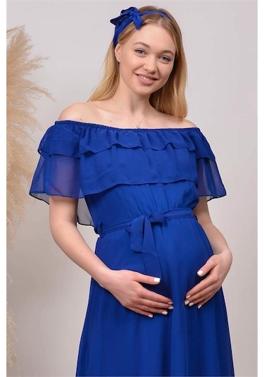 Kadın Kuşaklı Şifon Hamile Elbisesi Dphml8060 Saks