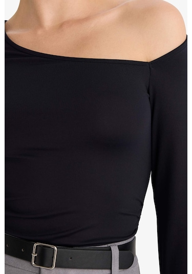 Defacto Slim Fit Dar Kesim Tek Omuzlu Uzun Kollu Body G5965ax25wnbk81 Siyah-bk81