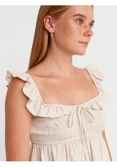 Dilvin 50873 Fırfırlı Bluz-bej Bej