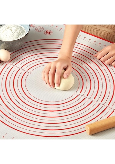 Kırmızı Kaymaz Silikon Pasta Mutfak Mat Ekstra  Kabuk Mat 50 60cm