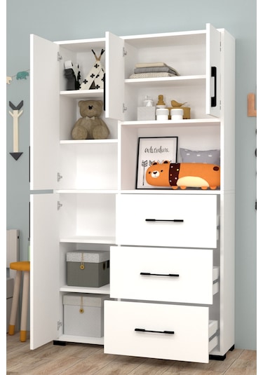 Berlin Çekmeceli Ve Kapaklı Çok Amaçlı Dolap Beyaz