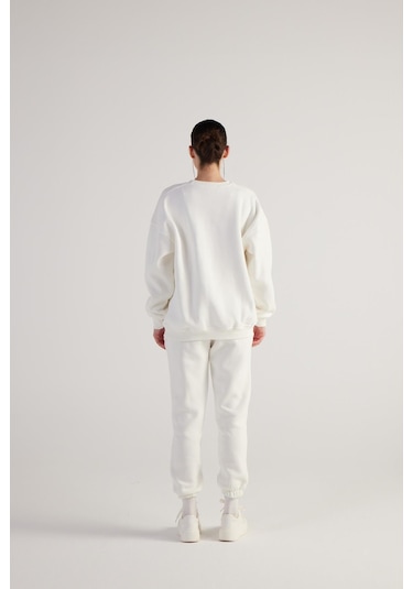 Holly Lolly 3 İplik Şardonlu Uzun Kol Bisiklet Yaka Fine Sweatshirt Ekru