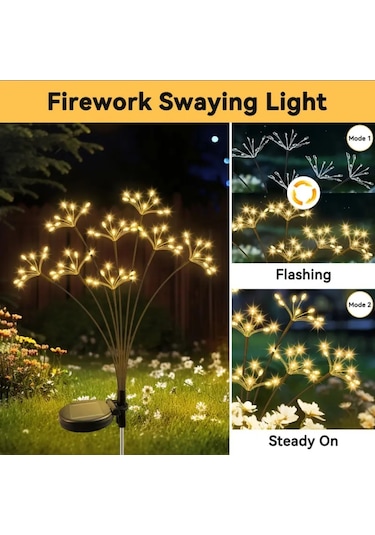 Solar 80 Led Sarı Renk Yıldız Patlaması Led Bahçe Aydınlatma Solar Bahçe Süsü Sge1004 Sarı