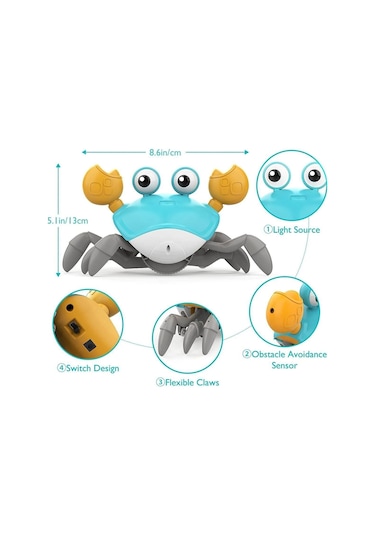 Emeklemeye Yardımcı Sensörlü Yengeç Şarjlı Oyuncak Mega Yengeç - Mavi Yengeç