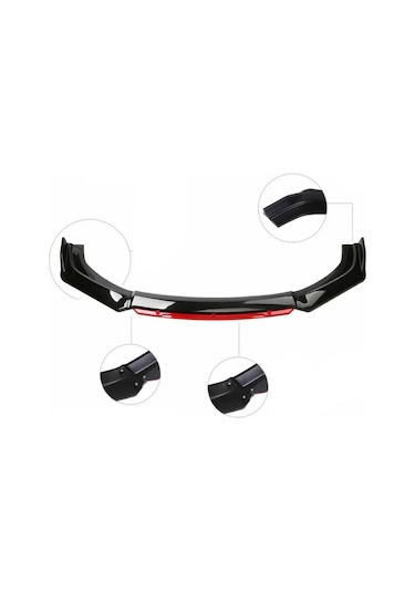 4 Parça Ön Lip Universal Ön Tampon Eki Piano Black Kırmızı Renk