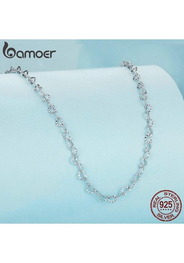 Bamoer Gerçek 925 Ayar Gümüş Trendy Kalp Şeklinde Temel Zincir Bağlantı Istakoz Kapat Ayarlanabilir Kolye Kadınlar İçin Gümüş
