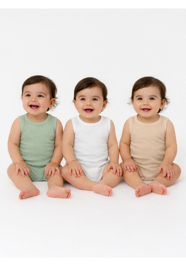 Civil Baby 3'lü Karışık Renk 3-36 Ay Çıtçıtlı Badi - Bej