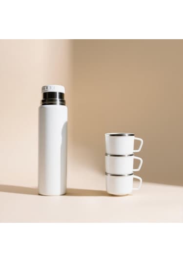 2li Set-paslanmaz Çelik 3 Bardaklı Matara Seti-500 Ml-7 Lt Termos Çanta Kırmızı