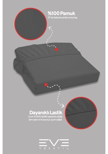 Eve Tekstil %100 Doğal Pamuk Tek Kişilik Rainforce Kumaş Lastikli Çarşaf Ve Yastık Kılıf Set Koyu Gri