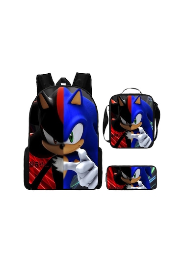 Sonic Sırt Çantası Sonic Öğrenci Çantası Öğle Yemeği Çantası Üç Parçalı Çanta Seti Diğer