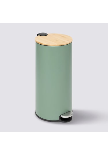 Modern-metal Pedallı/bambu Kapak 30 Lt.çöp Kutusu-yeşil Yeşil