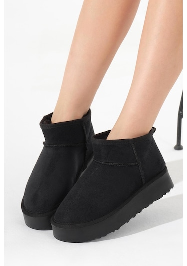 Kalın Poli Taban İçi Kürklü Süet Görünümlü Kadın Siyah Bot Tbmhh005 Siyah