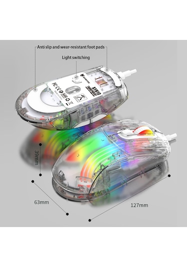 Cbtx Xunfox XYH10 Usb Kablolu Şeffaf RGB Oyuncu Mouse