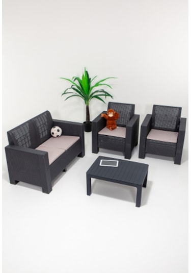 Aksu 2+1+1+s Balkon&teras Bahçe Mobilyası / Antrasit Gri
