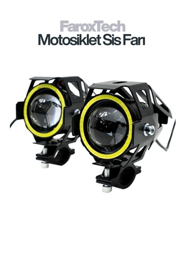 Motosiklet Sis Farı Lensli Projeksiyon Led, Halo Halkalı, Suya Dayanıklı, Evrensel Kelepçe