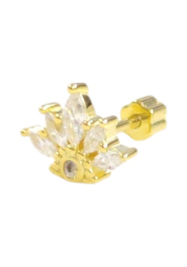 Taç Gümüş Tragus Pıercıng - Altın Sarı Beyaz