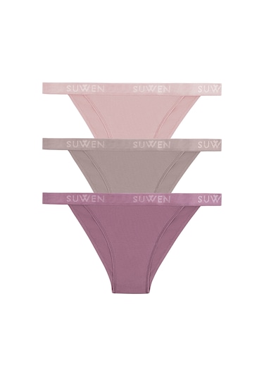 Suwen 3 Lü Pamuklu Slip Külot St0045601366 Mor - Pembe - Kahverengi