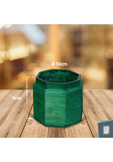 Kaf Ahşap Dekoratif Mini Saksı / Sekizgen / Zümrüt Yeşil