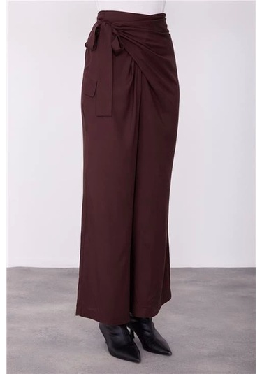 Armine Yandan Bağlama Detaylı Pantolon 23k2425 Bitter Kahverengi