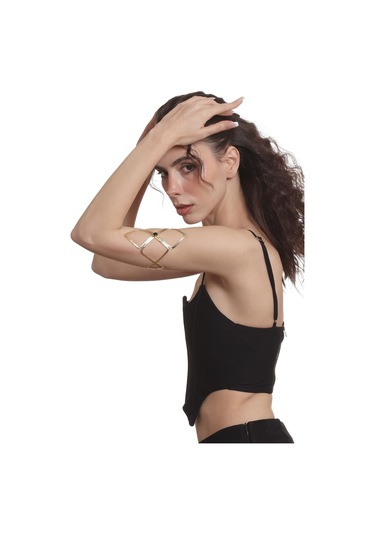 Kadın Lak Altın Kaplama Siyah Doğaltaşlı Ayarlanabilir El Yapımı Pazu Bandı & Üst Kol Aksesuarı Siyah