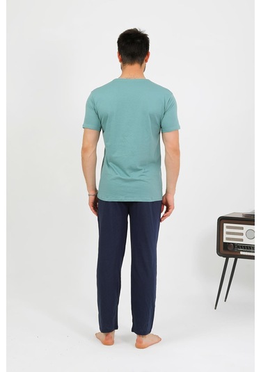 Akbeniz Erkek Pamuk Kısa Kol Pijama Takım Suyeşili 6875 Su Yeşili