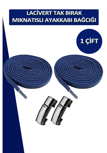 Elastik Lacivert Akıllı Kilitli Bağcık Mıknatıslı Tak Bırak 100cm Lacivert