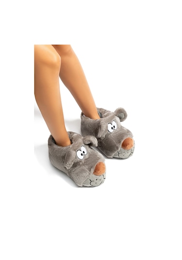 Twigy Fibert Kadın,Garson Boy Hayvanlı Panduf Gri 36/41 EE0523 Gri