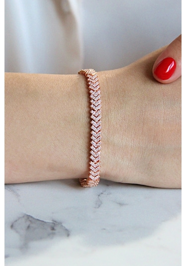 925 Ayar Gümüş V Çavuş Model Su Yolu Bileklik - B084001 Rose Gold
