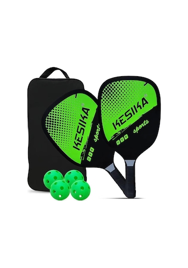 Hangfox Kesıka Yeşil Ahşap Piknik Raketi Seti - 2 Raket 4 Top 1 Çanta, Spor Enstrümanı, Açık Hava Etkinlikleri İçin Dayanıklı Outdoor Malzeme